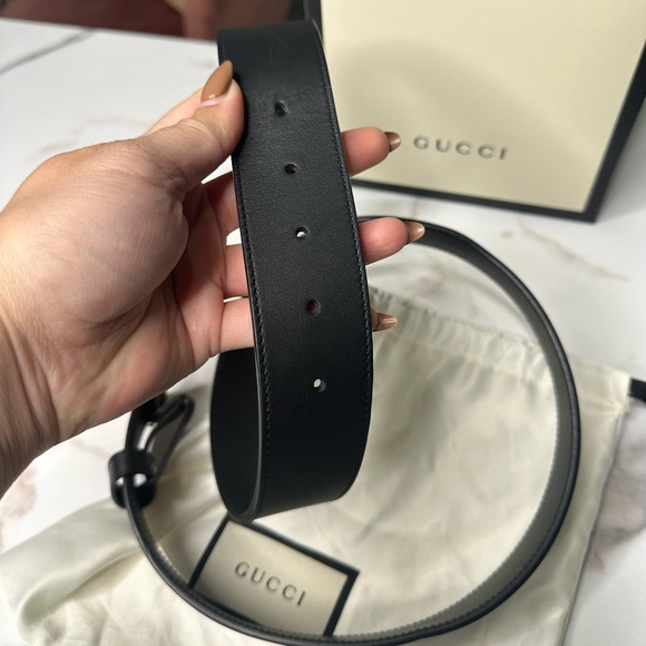 Authentic Gucci GG Marmont Black Leather Belt Gold Logo 90/36 - Picture 5 of 6
